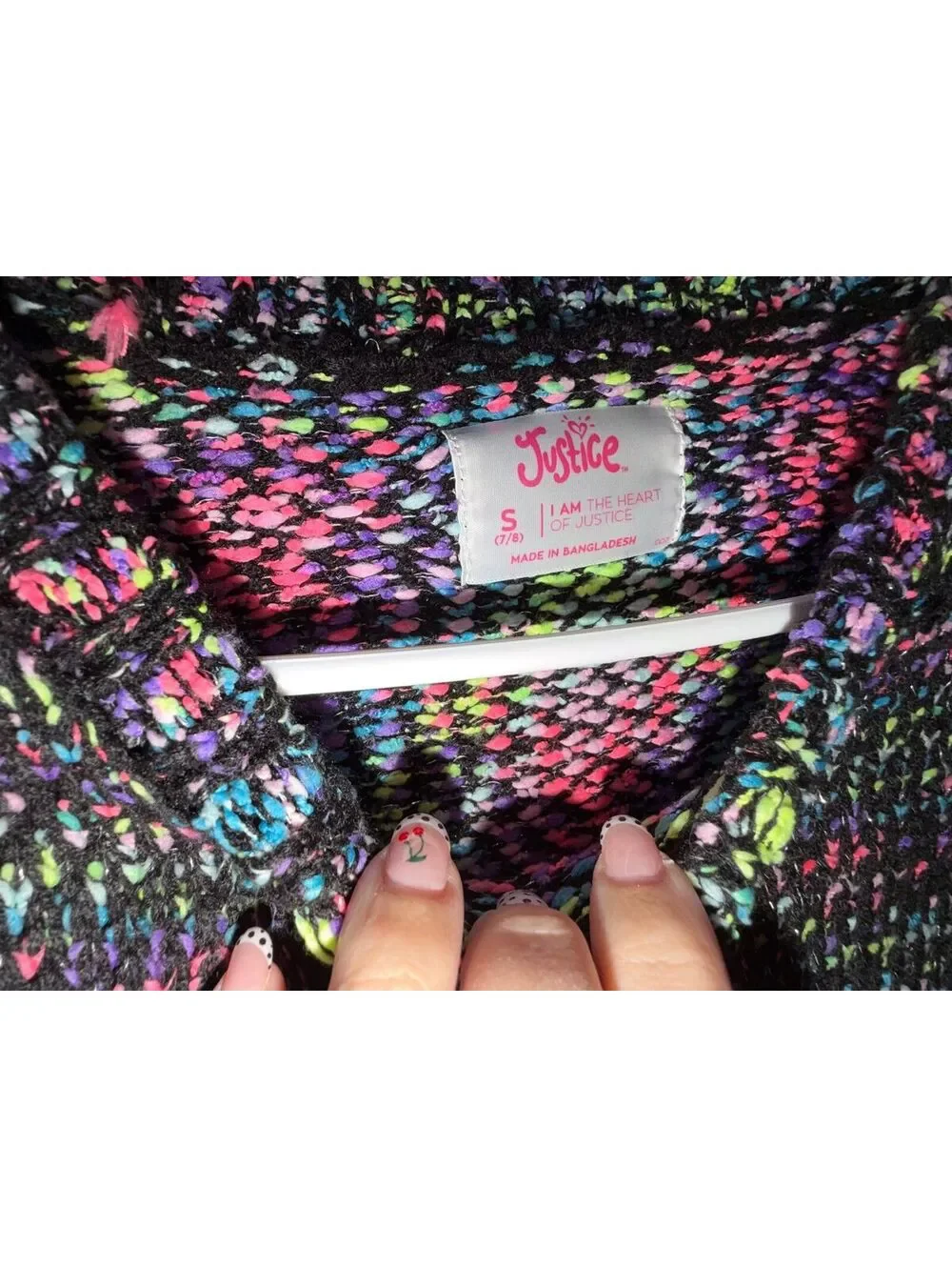 Girls Size Small 7/8 Black & Neon Colored Knit Pullover Sweater by Justice